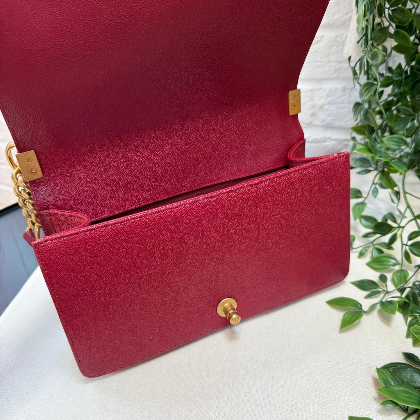Chanel 2018 Burgundy Le Boy Diamond Quilted Caviar Leather