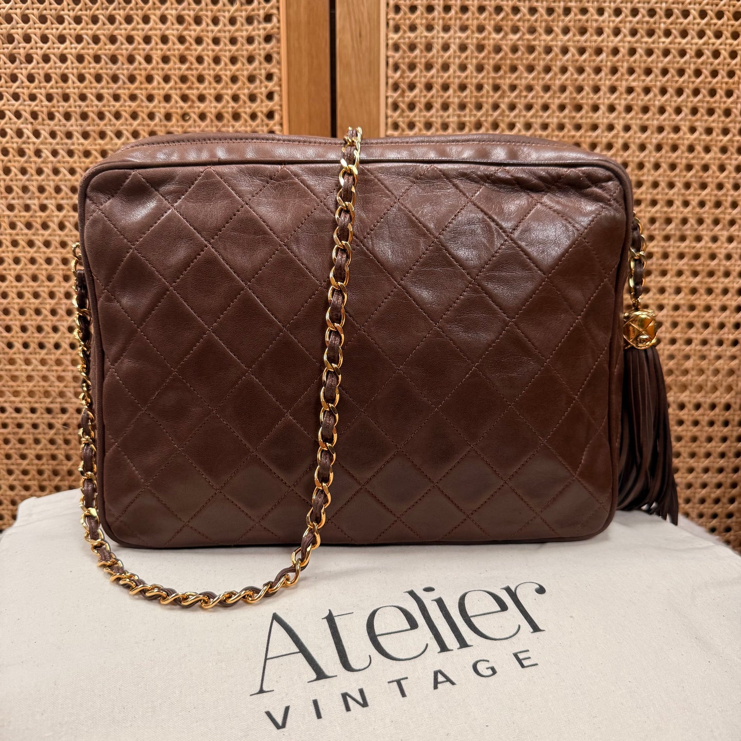 Chanel 1989 Super Rare Dark Tan Tassel Camera Bag