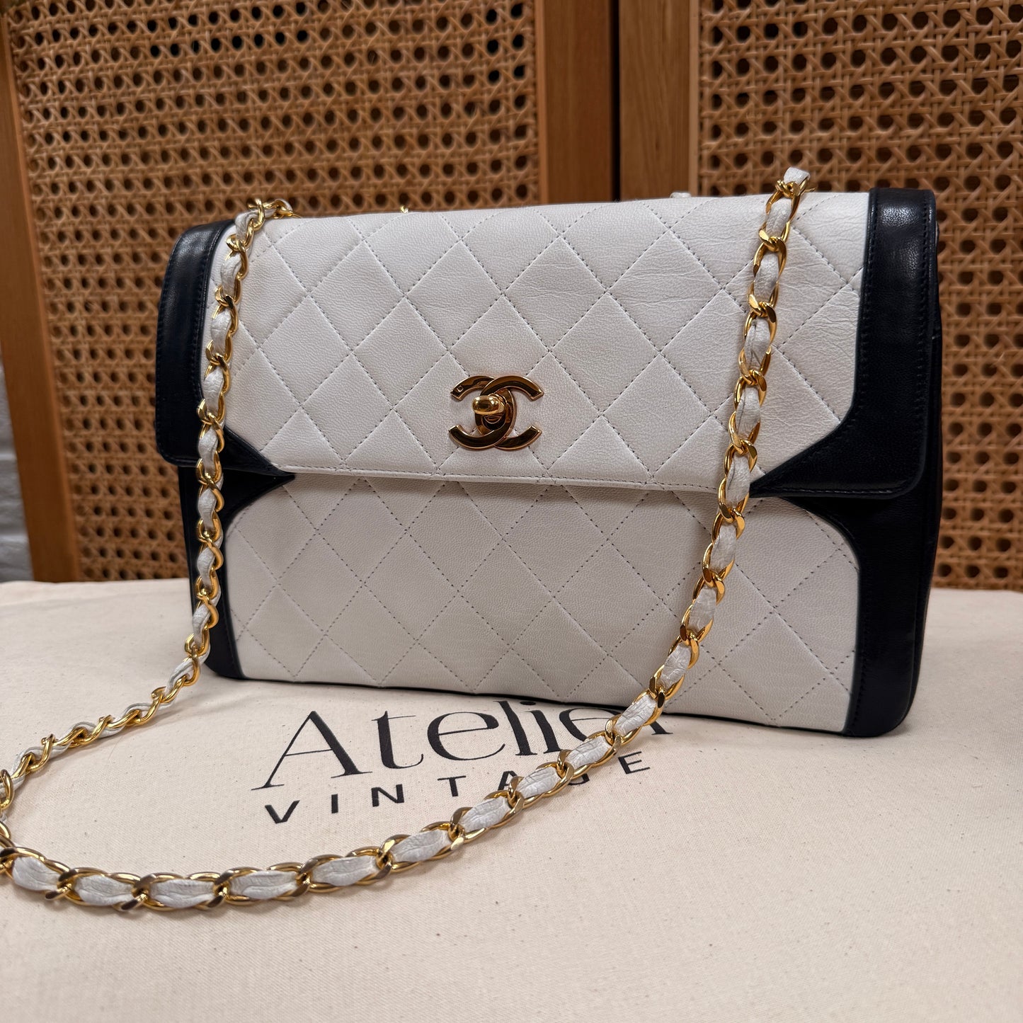 Chanel 1986 Rare Ivory & Navy Limited Edition Single Flap