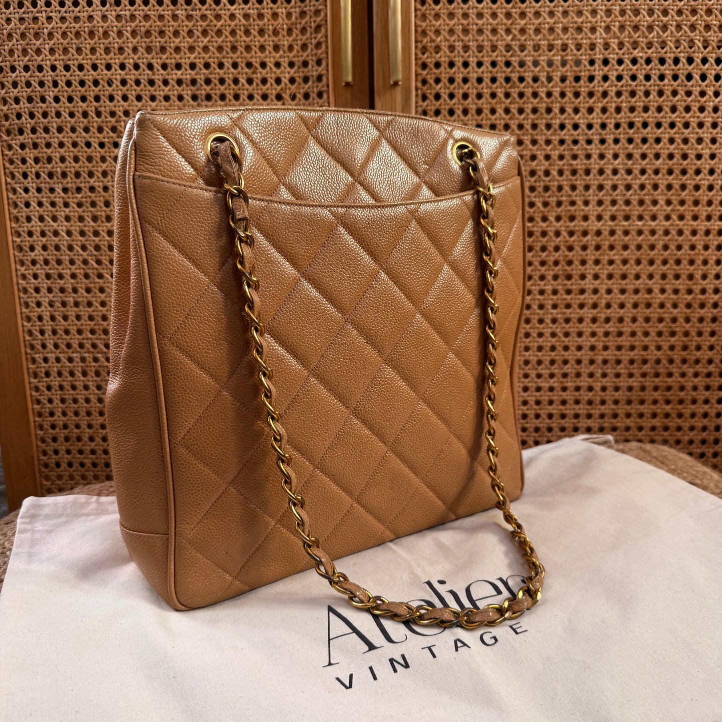 Chanel 1996 Dark Beige Caviar Tote with Jumbo CC Turnlock