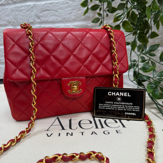 Chanel 1989 Red Classic Single Flap Medium Square