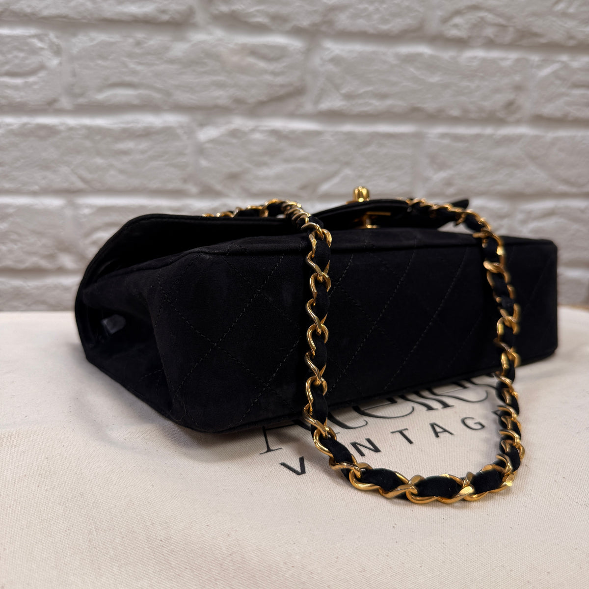 Chanel 1986 Rare Suede Black Classic Double Flap Small
