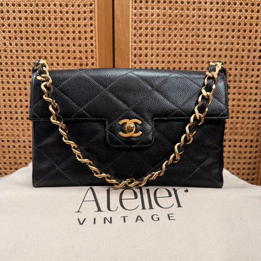 Chanel 2000 Rare Diamond Quilted Caviar Shoulder Bag