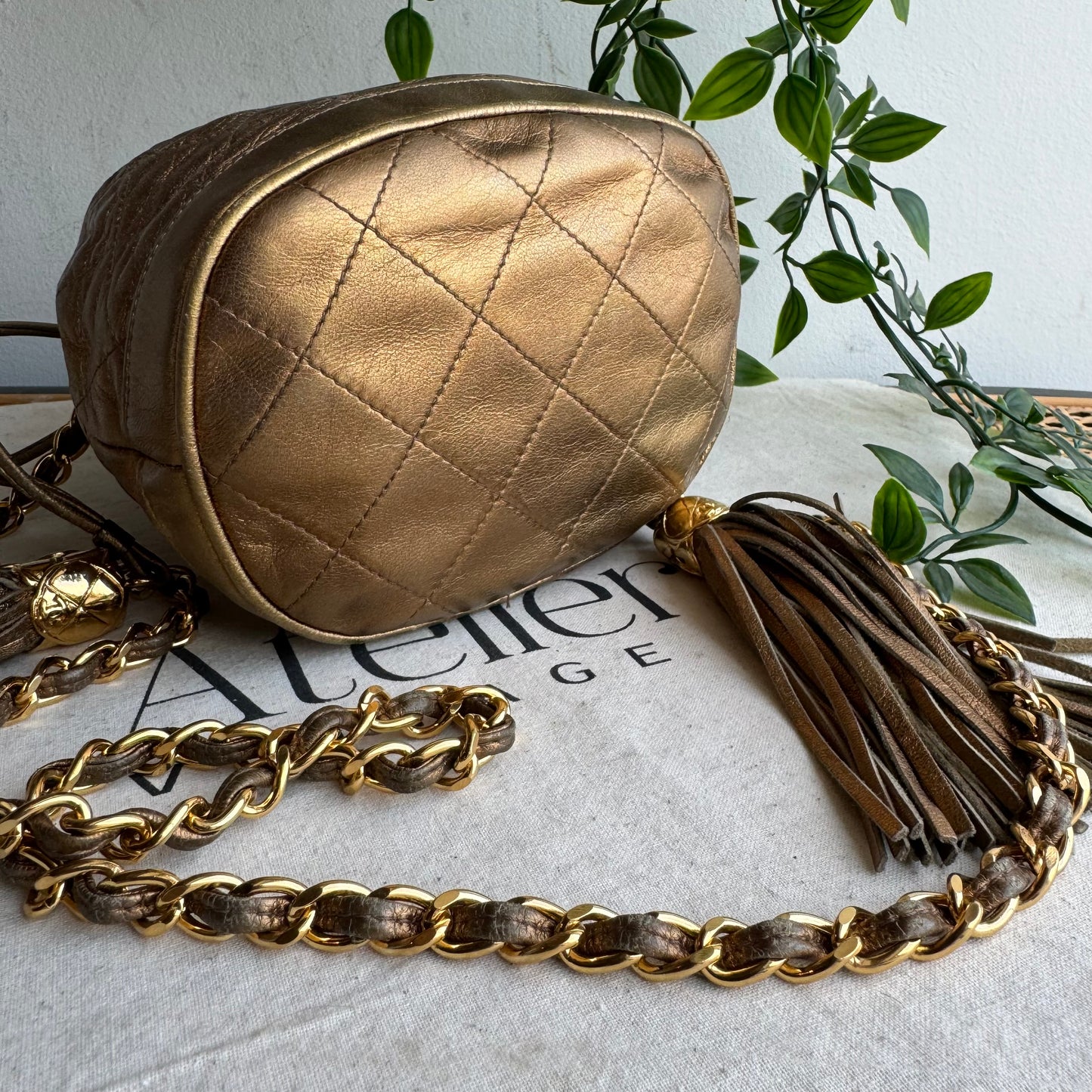 Chanel 1989 Aged Gold Tassel Bucket Bag