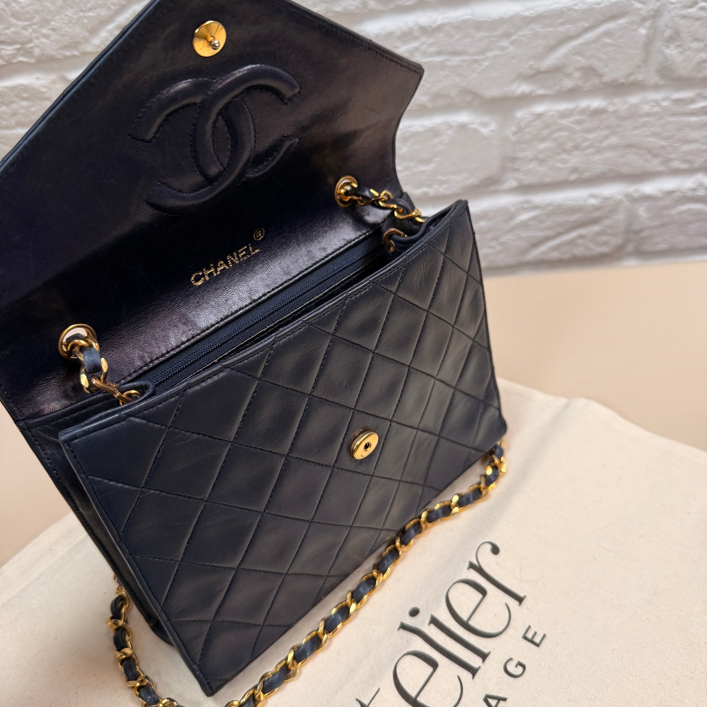 Chanel 1989 Rare Navy Jumbo CC Envelope Flap