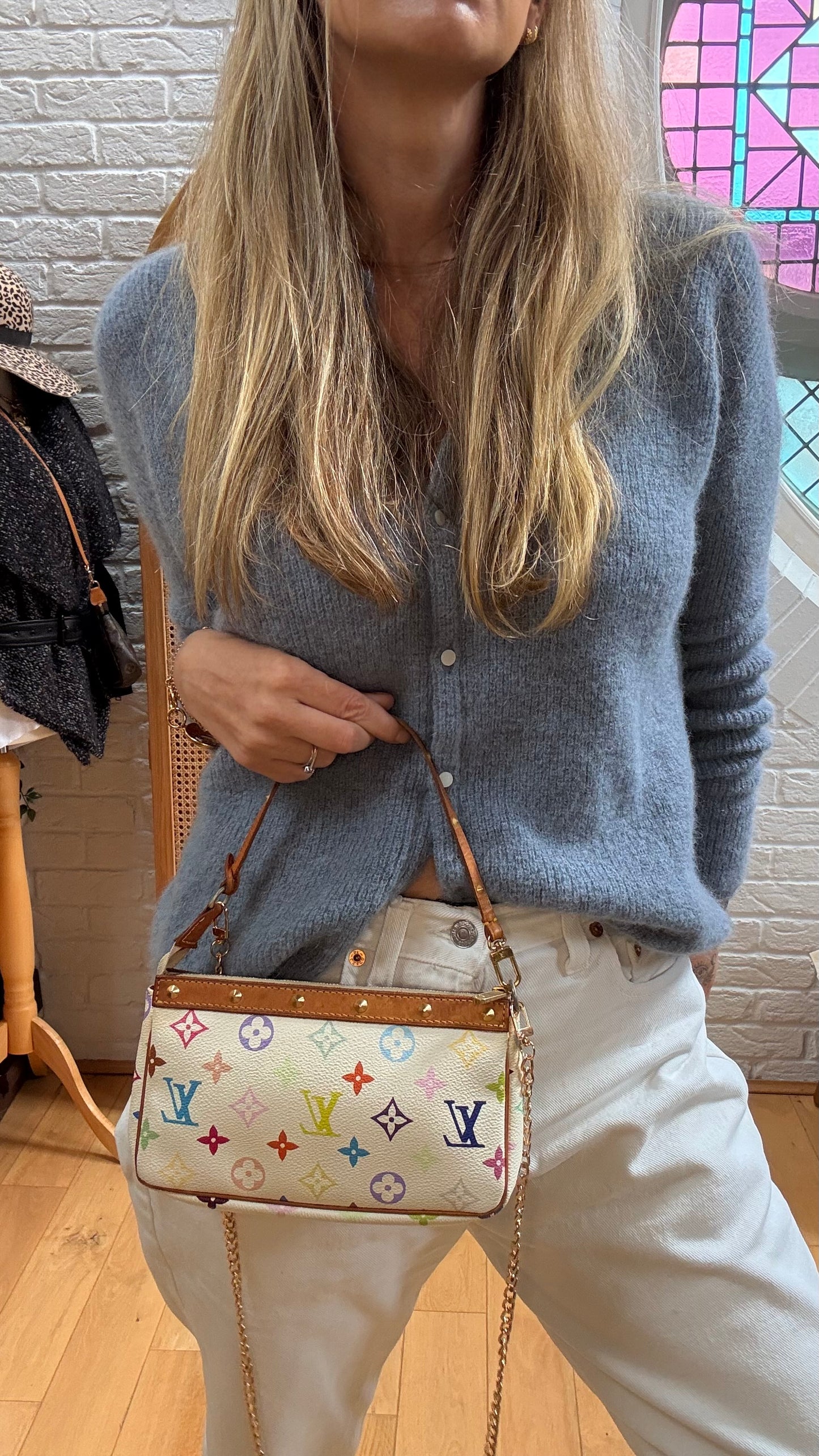 Louis Vuitton 2003 Murakami white Multi Color Pochette Accesssoires