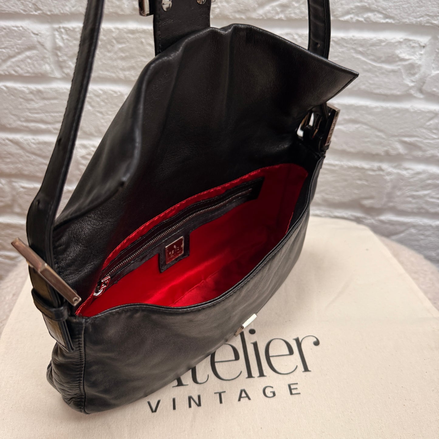 Fendi 1990s Original Fendi Baguette in black leather with limited edition animal print closure