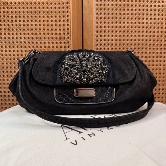 Prada 2002 Black & Embellished Jewel Two Way Shoulder Bag