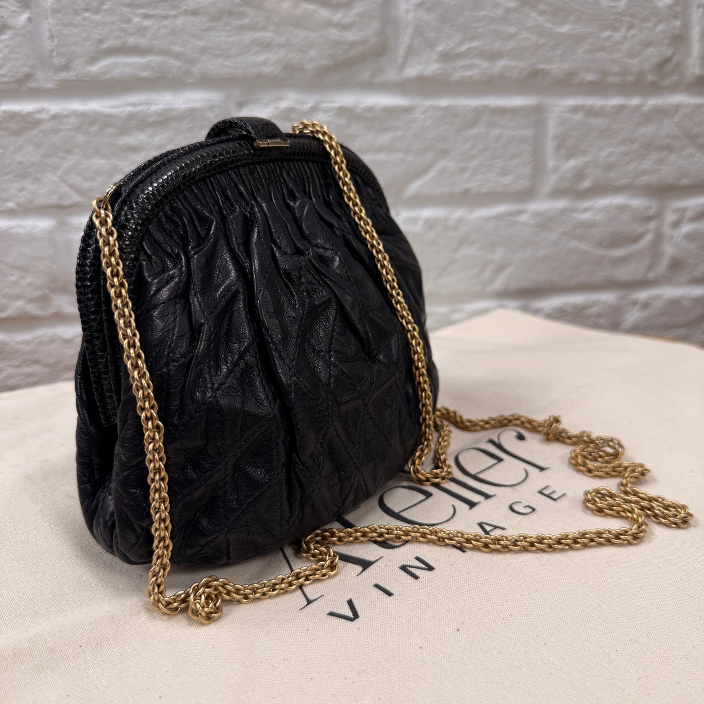 Chanel ULTRA RARE Early 1980s Navy Lambskin & Lizard Skin Kiss lock Frame Bag