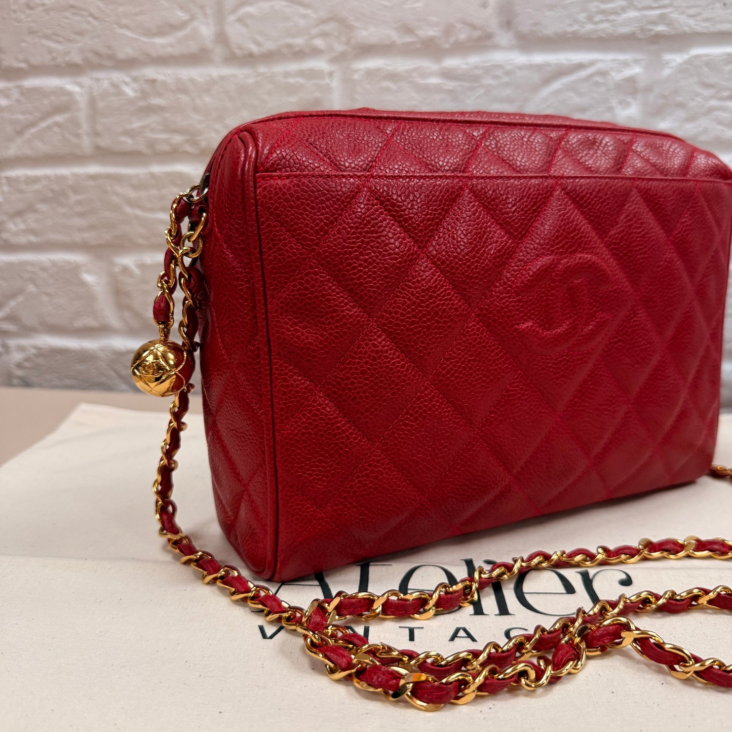 Chanel 1994 Rare Red Caviar Camera Bag with CC Charm