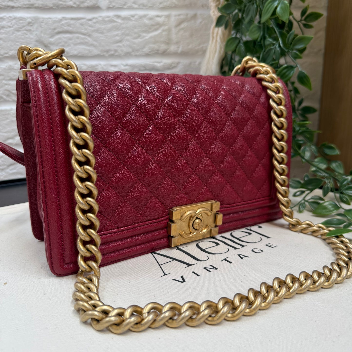 Chanel 2018 Burgundy Le Boy Diamond Quilted Caviar Leather