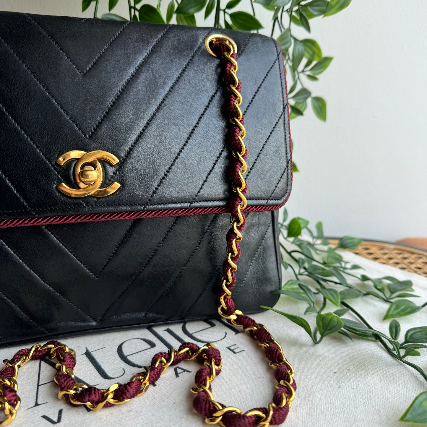 Chanel 1991 Bi Color Chevron Quilted Single Flap