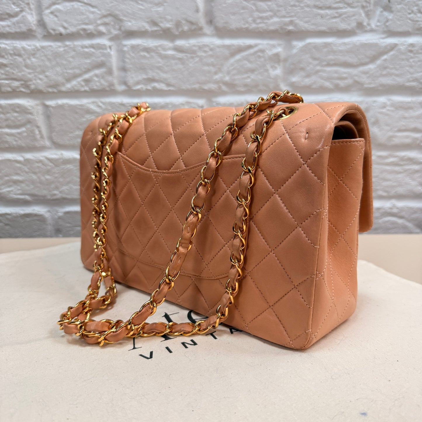 Chanel 1996 Ultra Rare Nude Lambskin Leather Classic Double Flap in Medium with 24k Gold Hardware