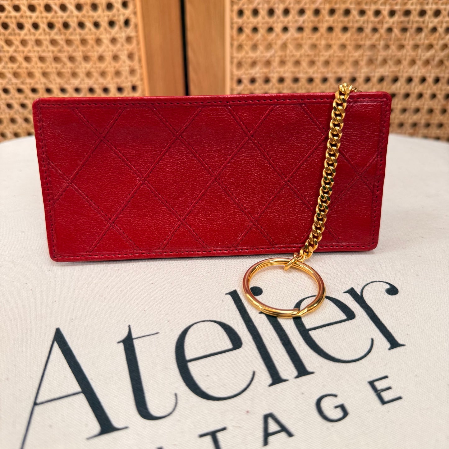Chanel 1989 Red Quilted Key, Card & Coin pouch