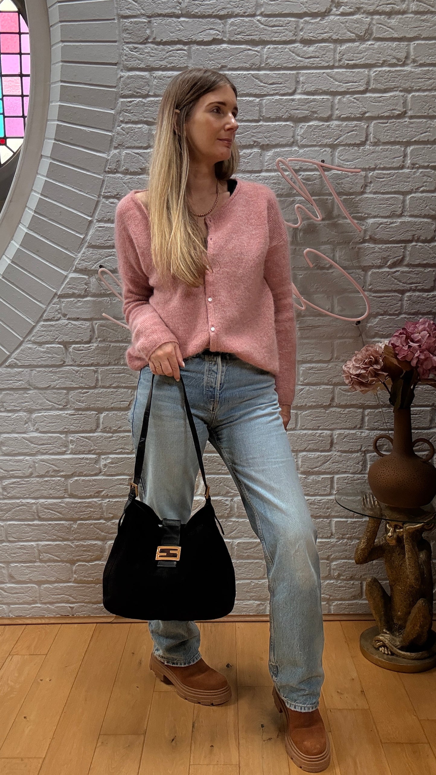 Fendi Rare Fendi Baguette Cross Body Tote in black suede with limited edition enamel closure