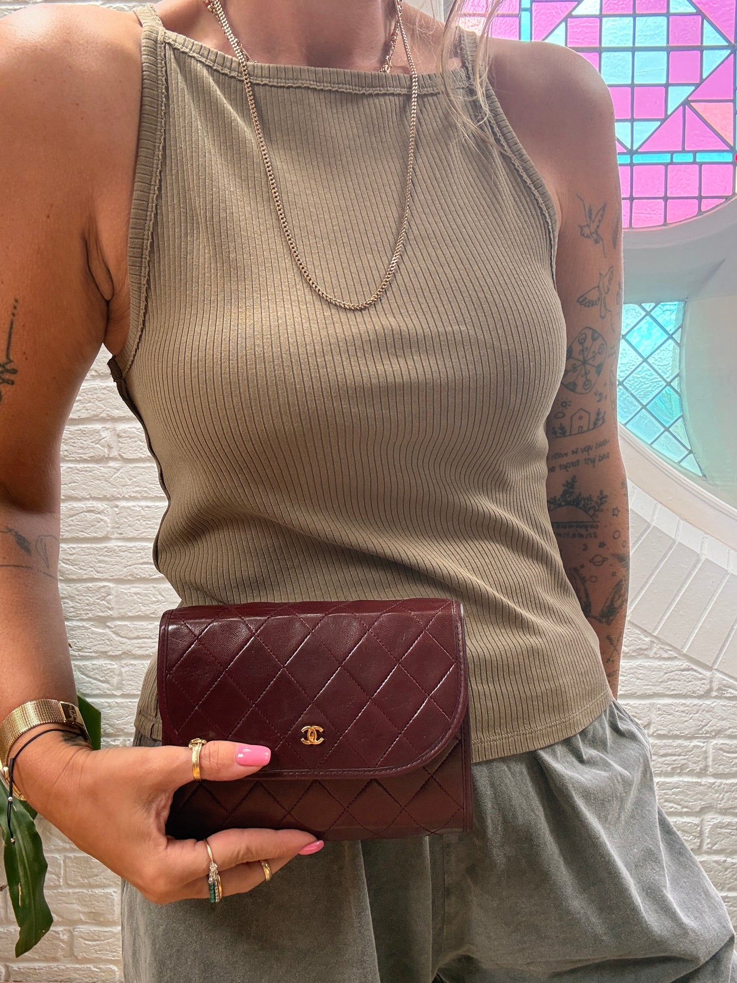 Chanel Early 1980s Rare Bordeaux Lambskin Leather Single flap Cross Body