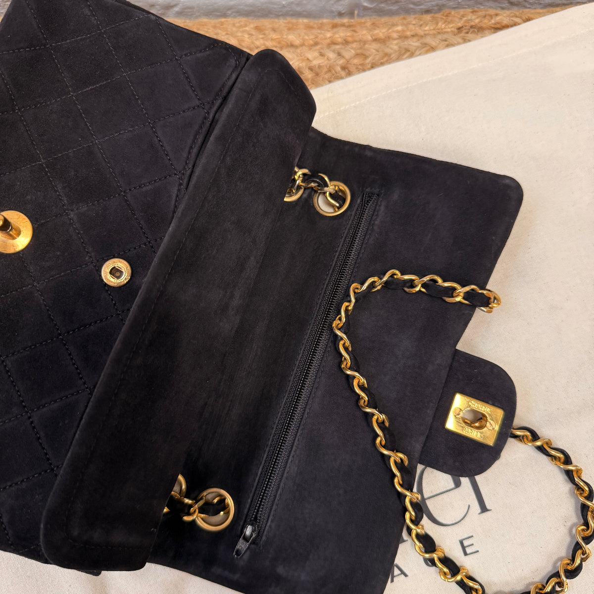 Chanel 1986 Rare Suede Black Classic Double Flap Small