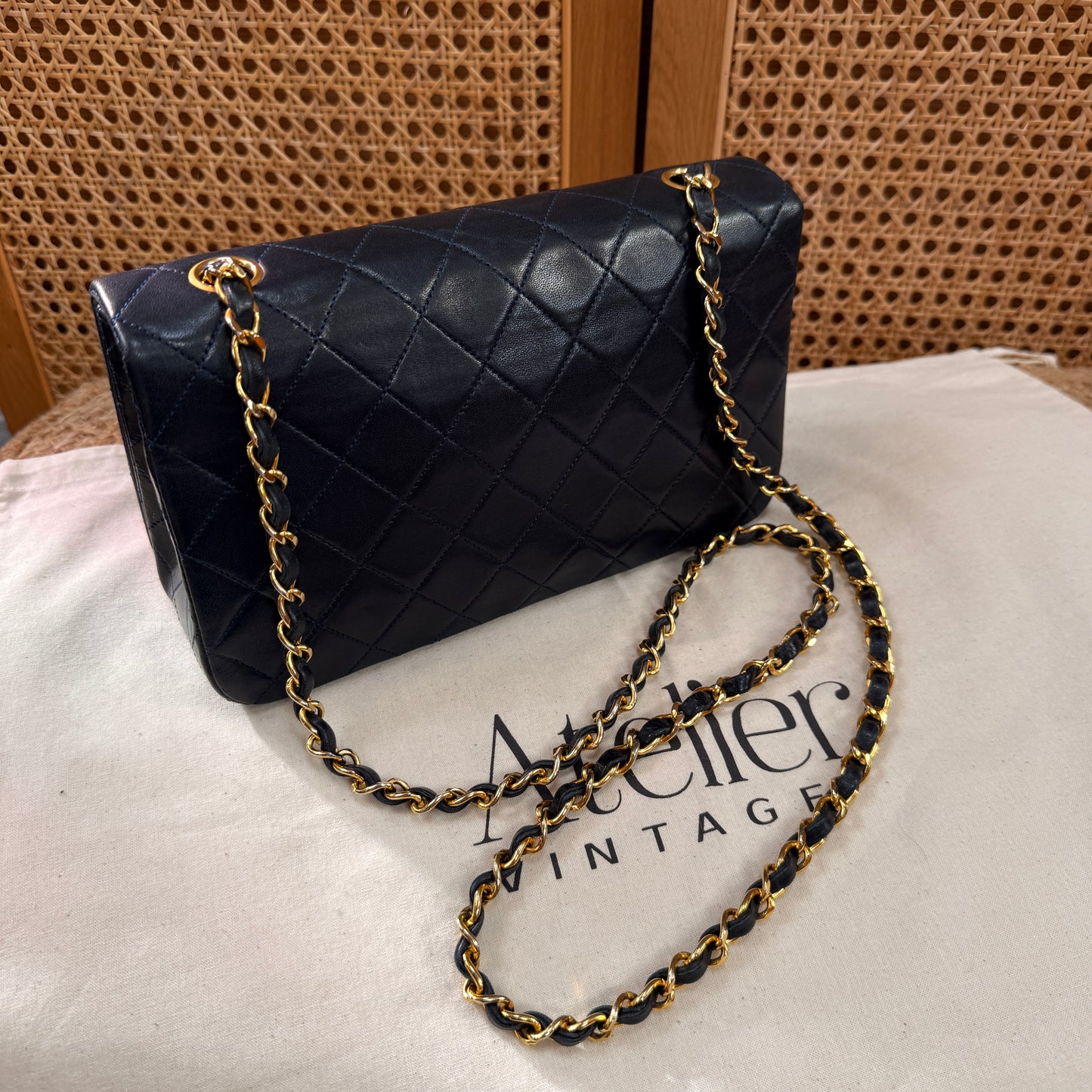 Chanel 1989 Rare Navy Classic Medium Rectangle Full Flap