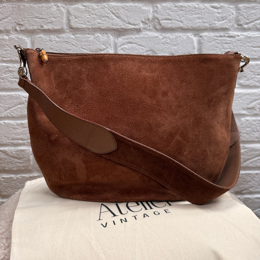 Gucci 2000s Gucci Suede Two Way Bamboo Cross Body Messenger