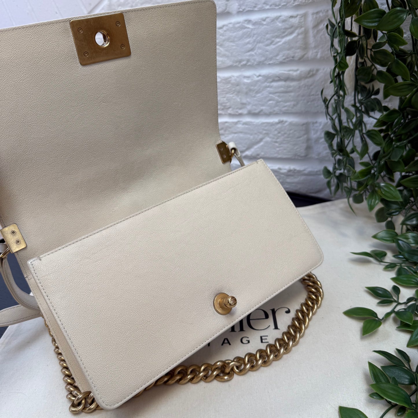 Chanel 2019 Rare Le Boy Ivory Beige Caviar Leather in Diamond Quilt