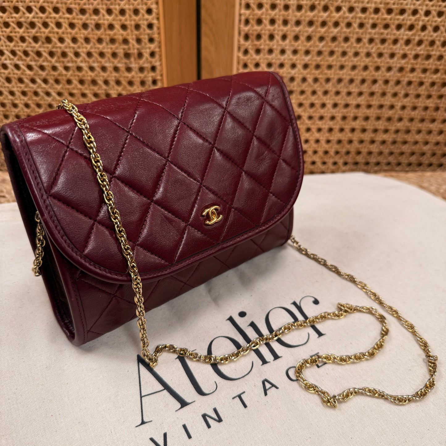 Chanel Early 1980s Rare Bordeaux Lambskin Leather Single flap Cross Body