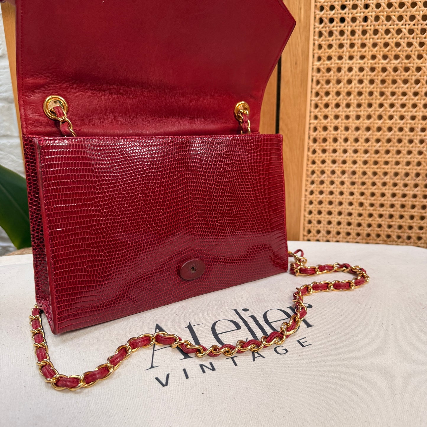 Chanel 1986 Rare Red Exotic Leather Envelope Flap