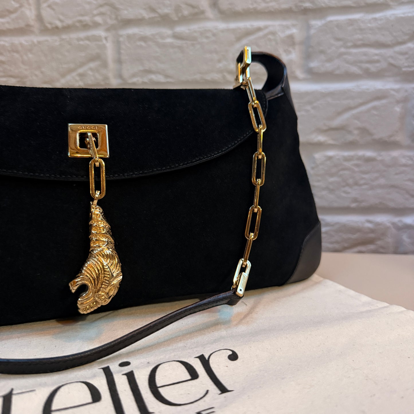 Gucci 1990s Gucci X Tom Ford Black Suede Tigers Head Cross Body