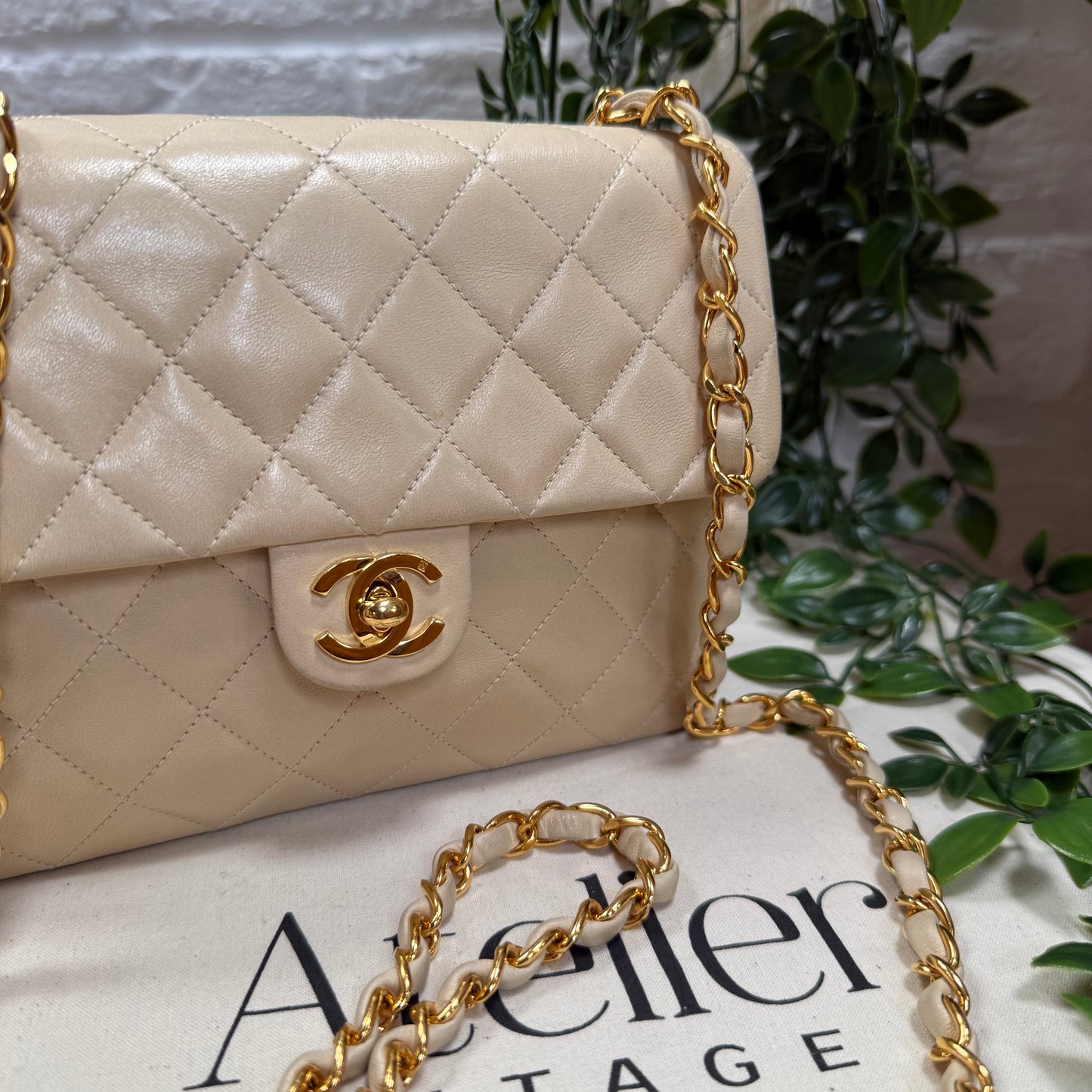 Chanel 1989 Beige Classic Single Flap Medium Square