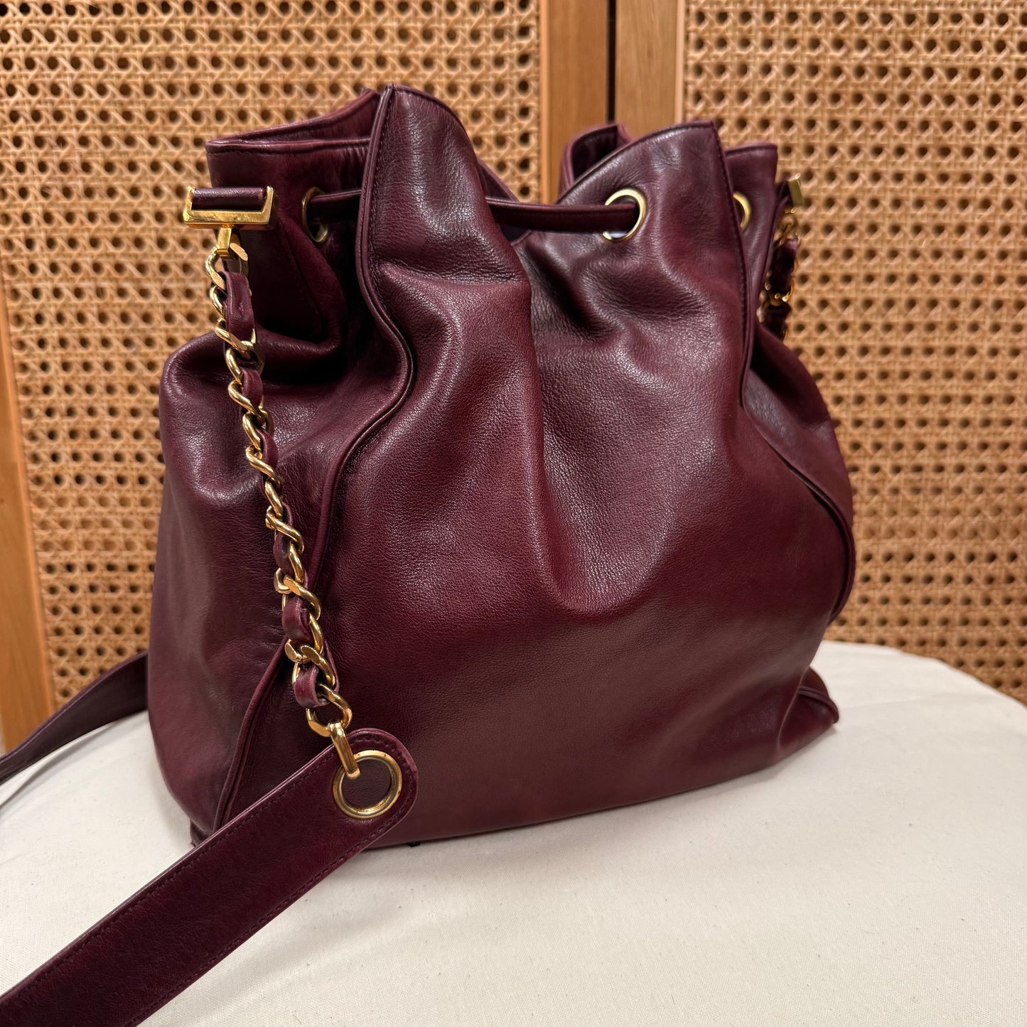 Chanel 1993 Rare Bordeaux Bucket Bag with Pouch