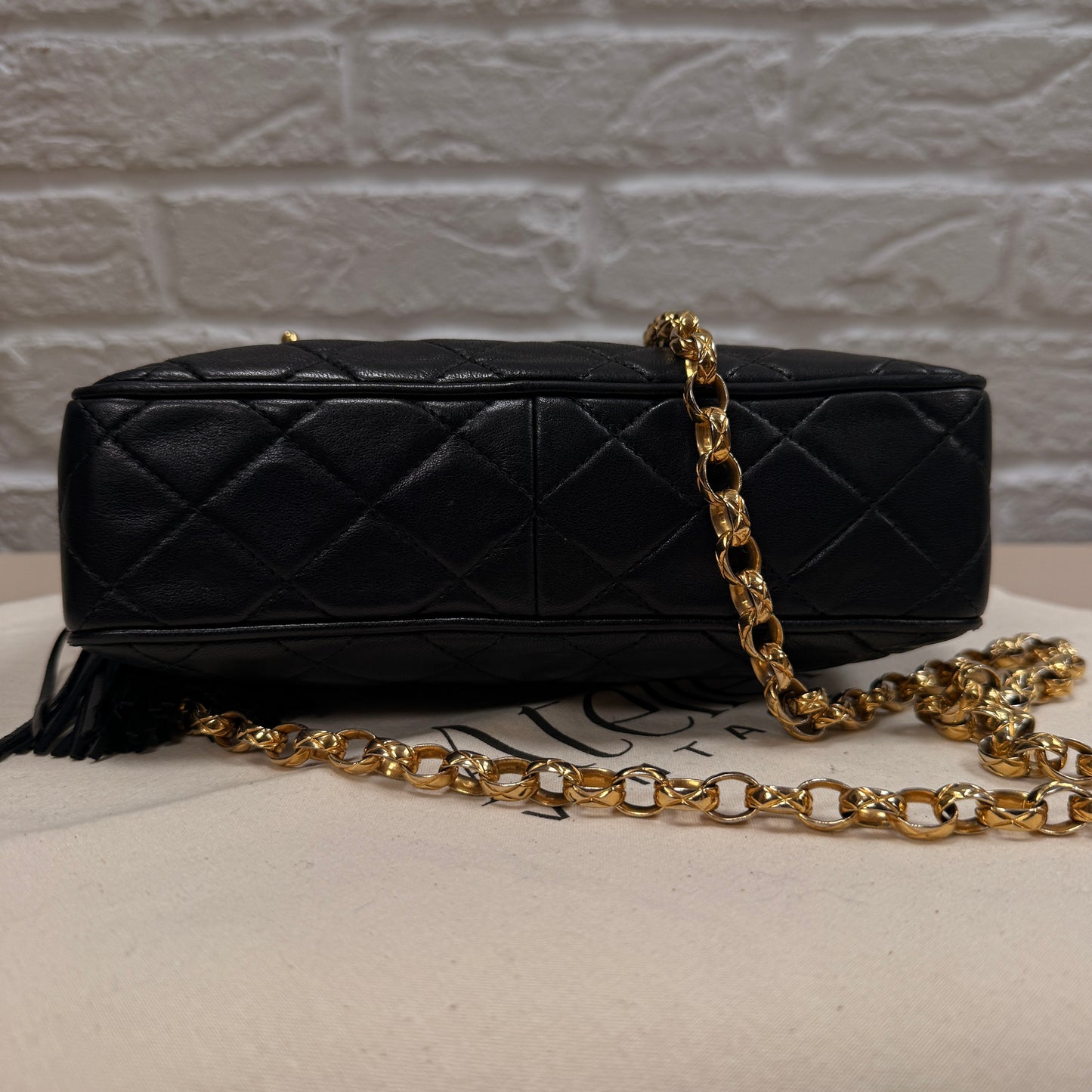 Chanel 1991 Rare Turnlock Camera Bag with bijoix chain in black Lambskin leather and 24k gold hardware