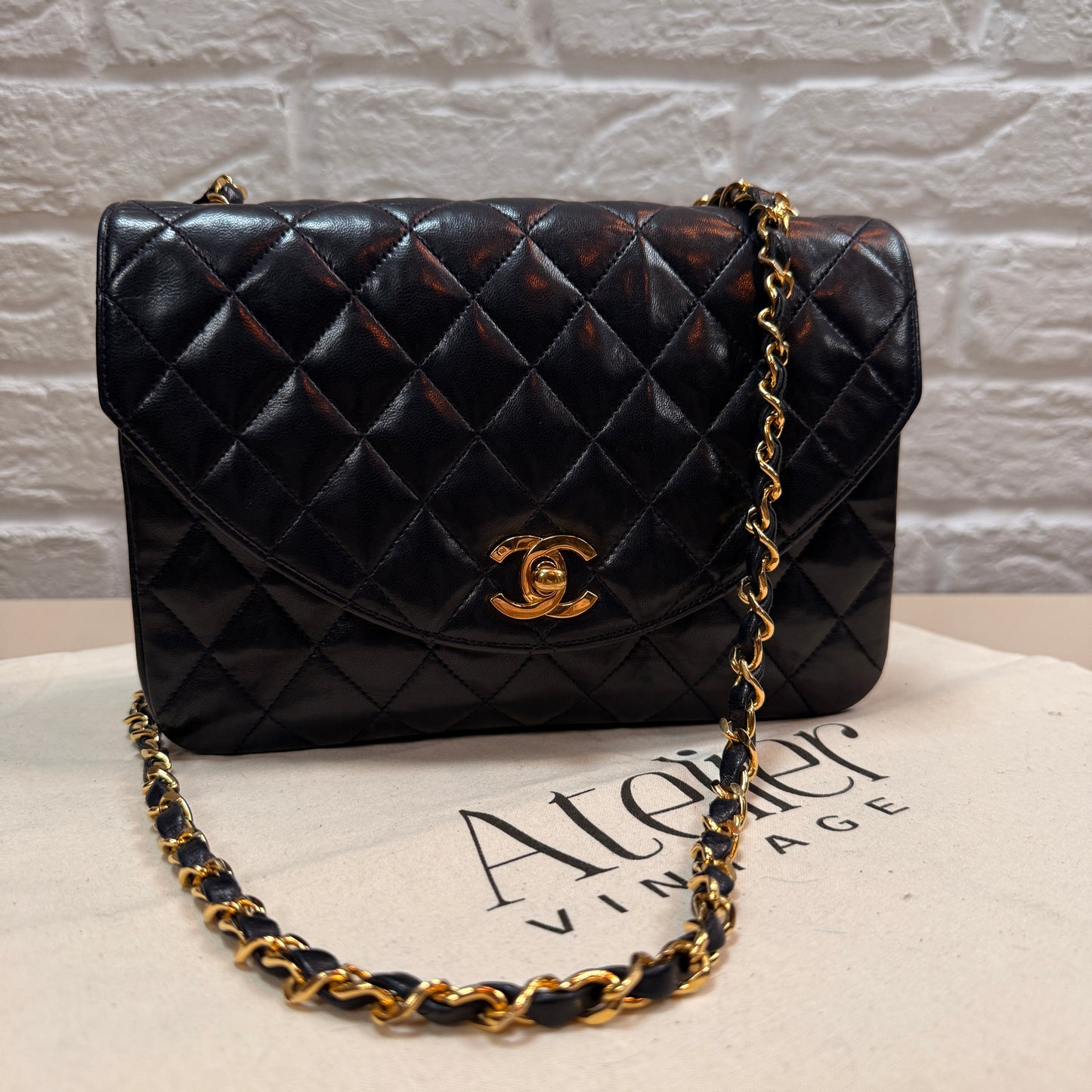 Chanel 1986 Rare Navy Lambskin Half Moon Single Flap with 24k Gold Hardware