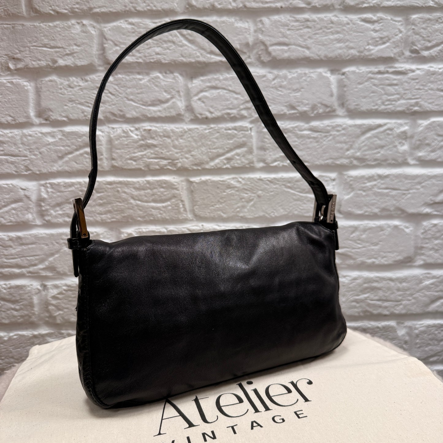 Fendi 1990s Original Fendi Baguette in black leather with limited edition animal print closure