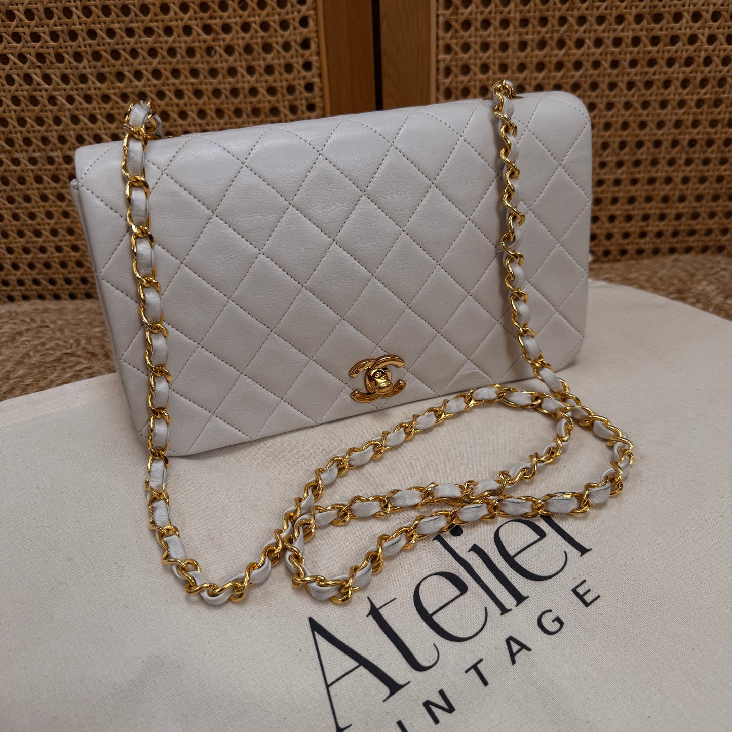 Chanel 1989 Ivory Classic Medium Rectangle Full Flap