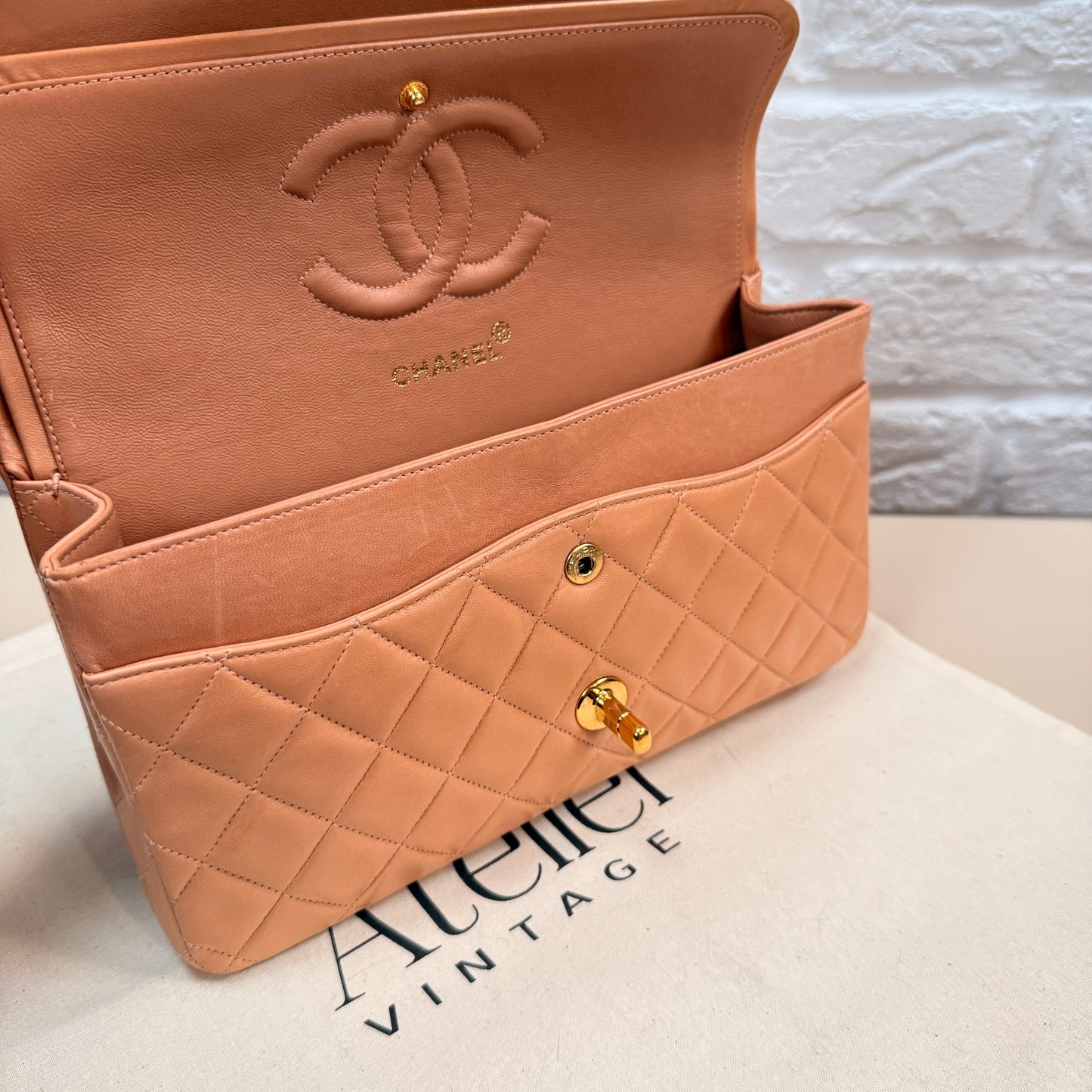 Chanel 1996 Ultra Rare Nude Lambskin Leather Classic Double Flap in Medium with 24k Gold Hardware