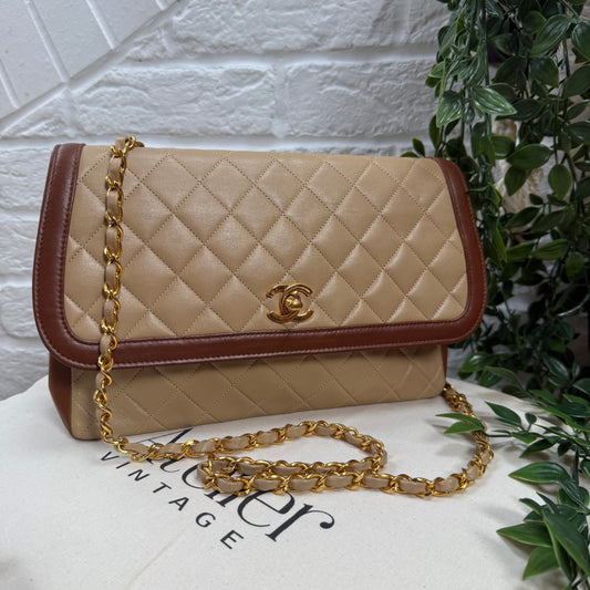 Chanel 1989 Rare Beige & Tan single flap
