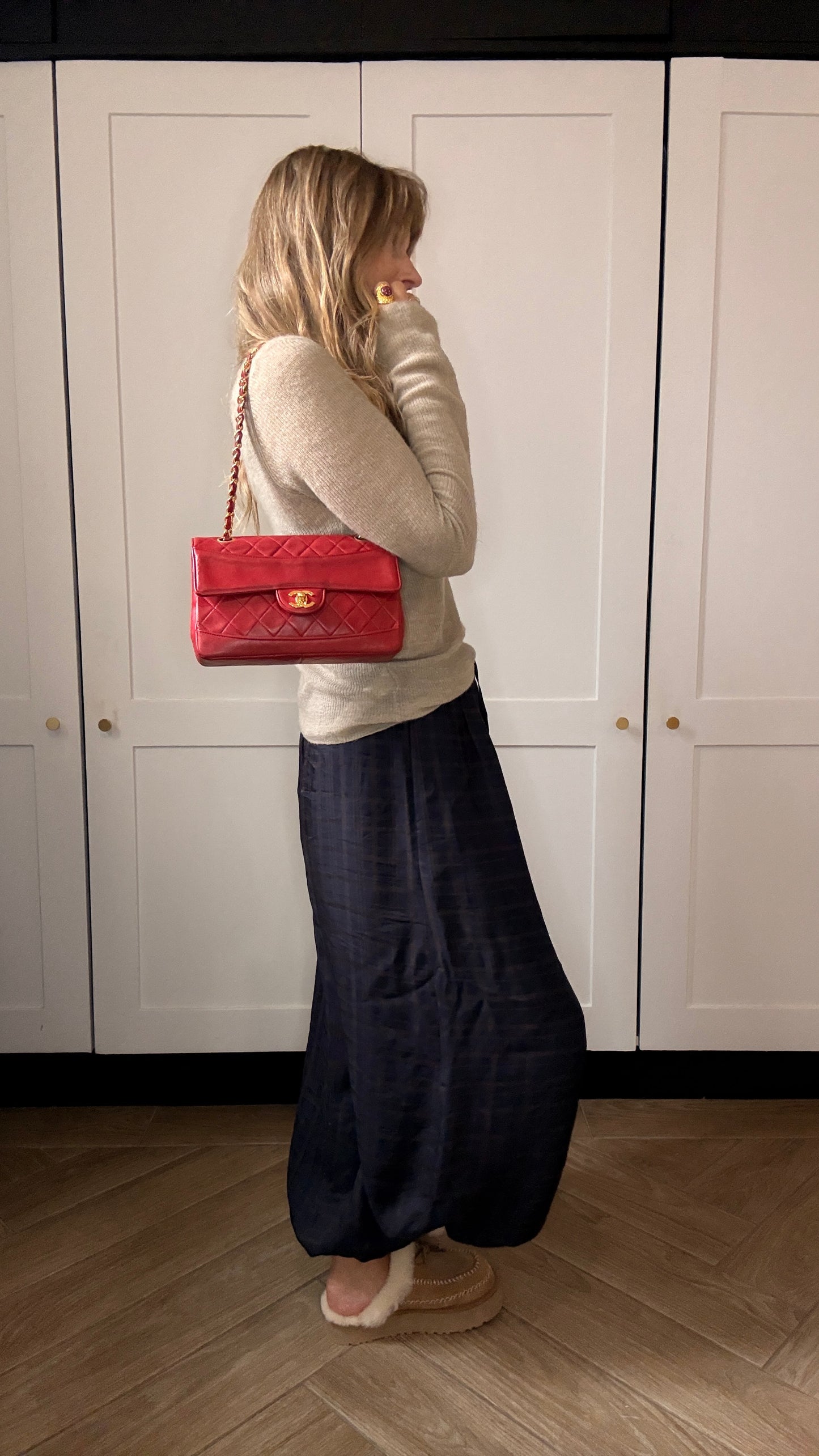 Chanel 1989 Red Classic Single Flap with purse