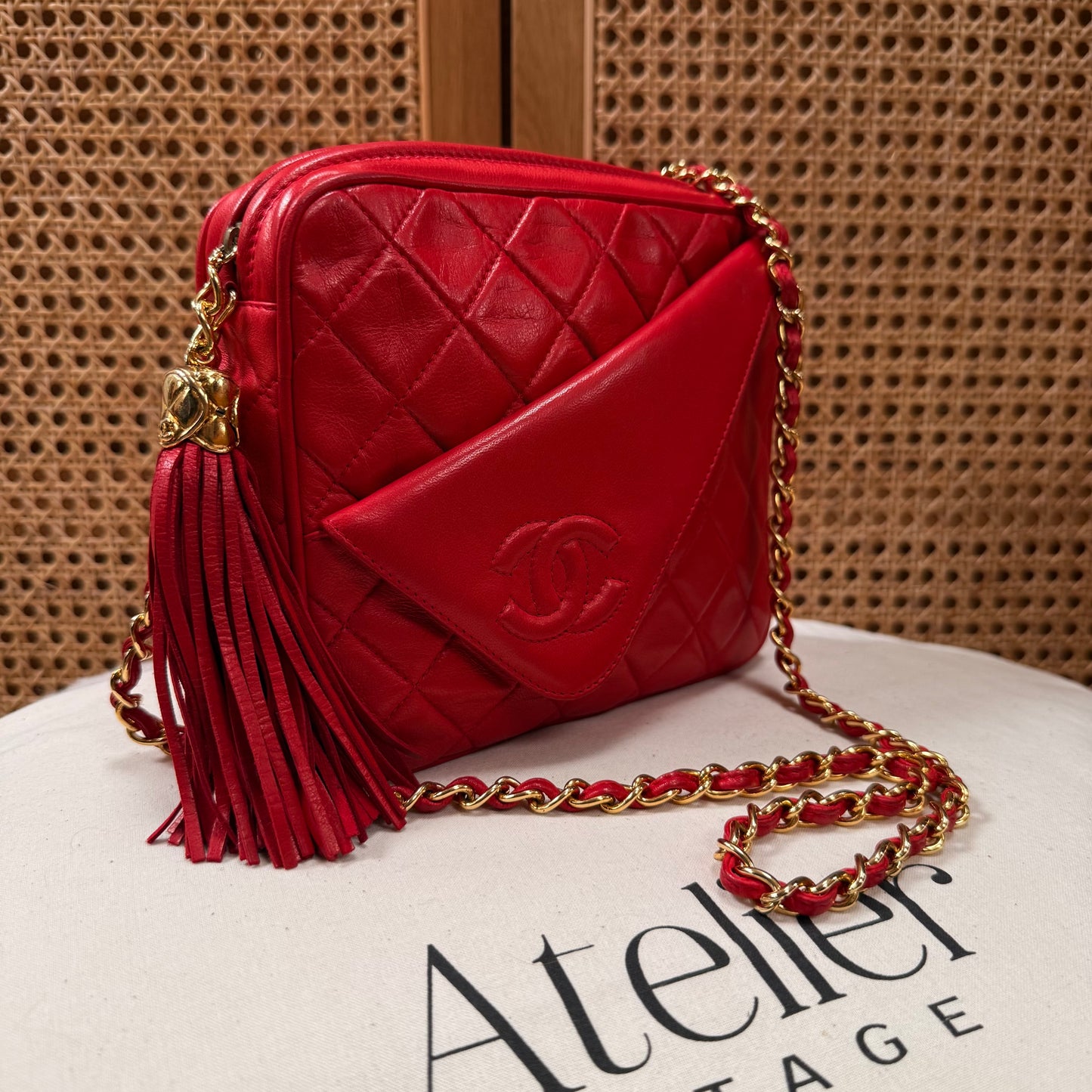 Chanel 1989 Red Quilted Tassel Camera Bag