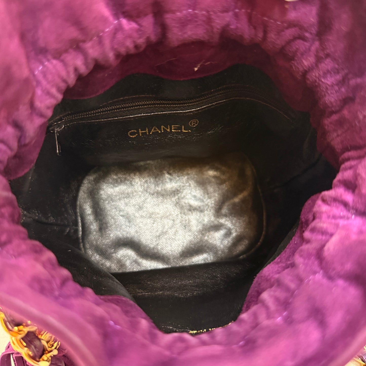 Chanel 1989 ultra rare plum suede Quilted Cross Body Bucket Bag