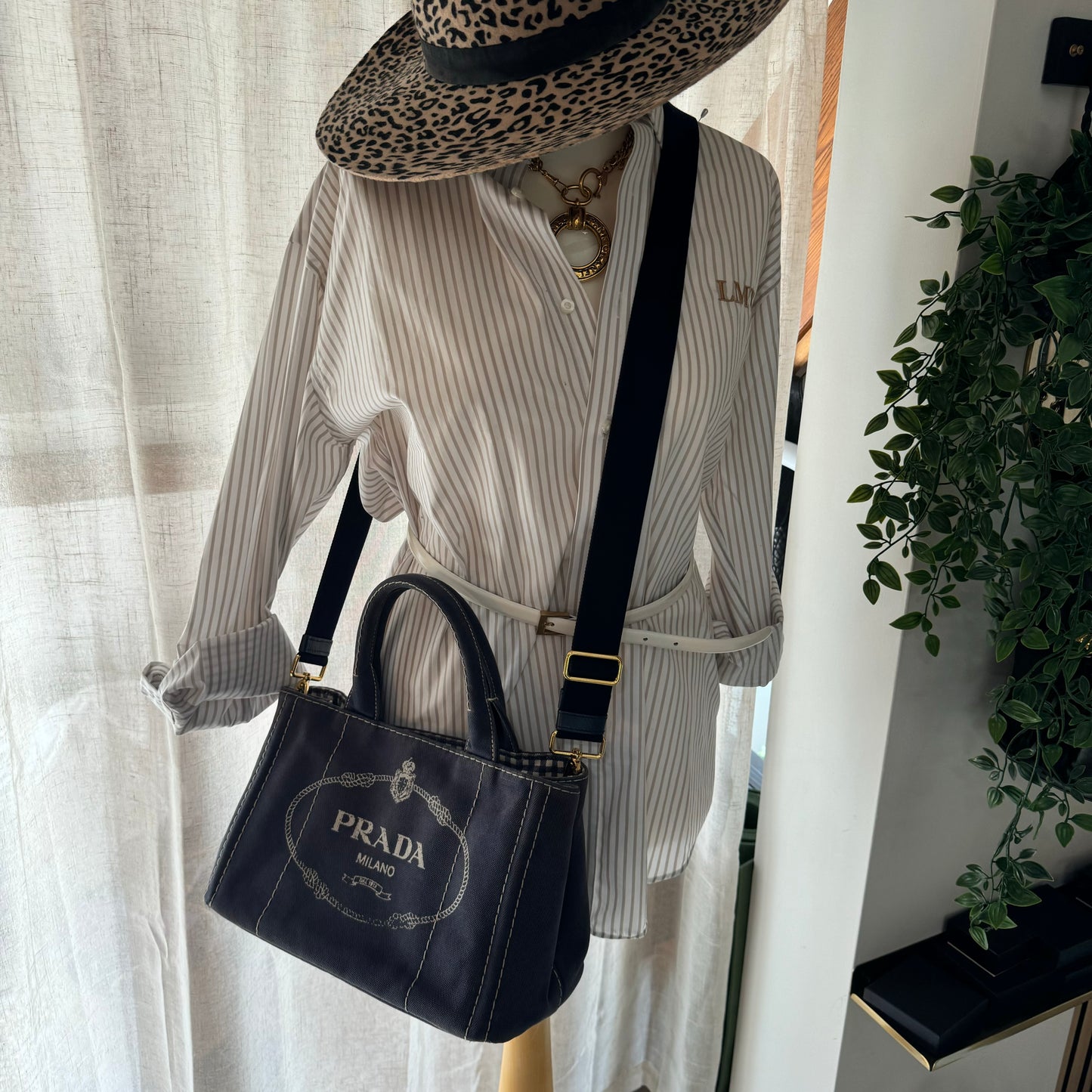 Prada Canapa Denim Blue Canvas Two Way Tote