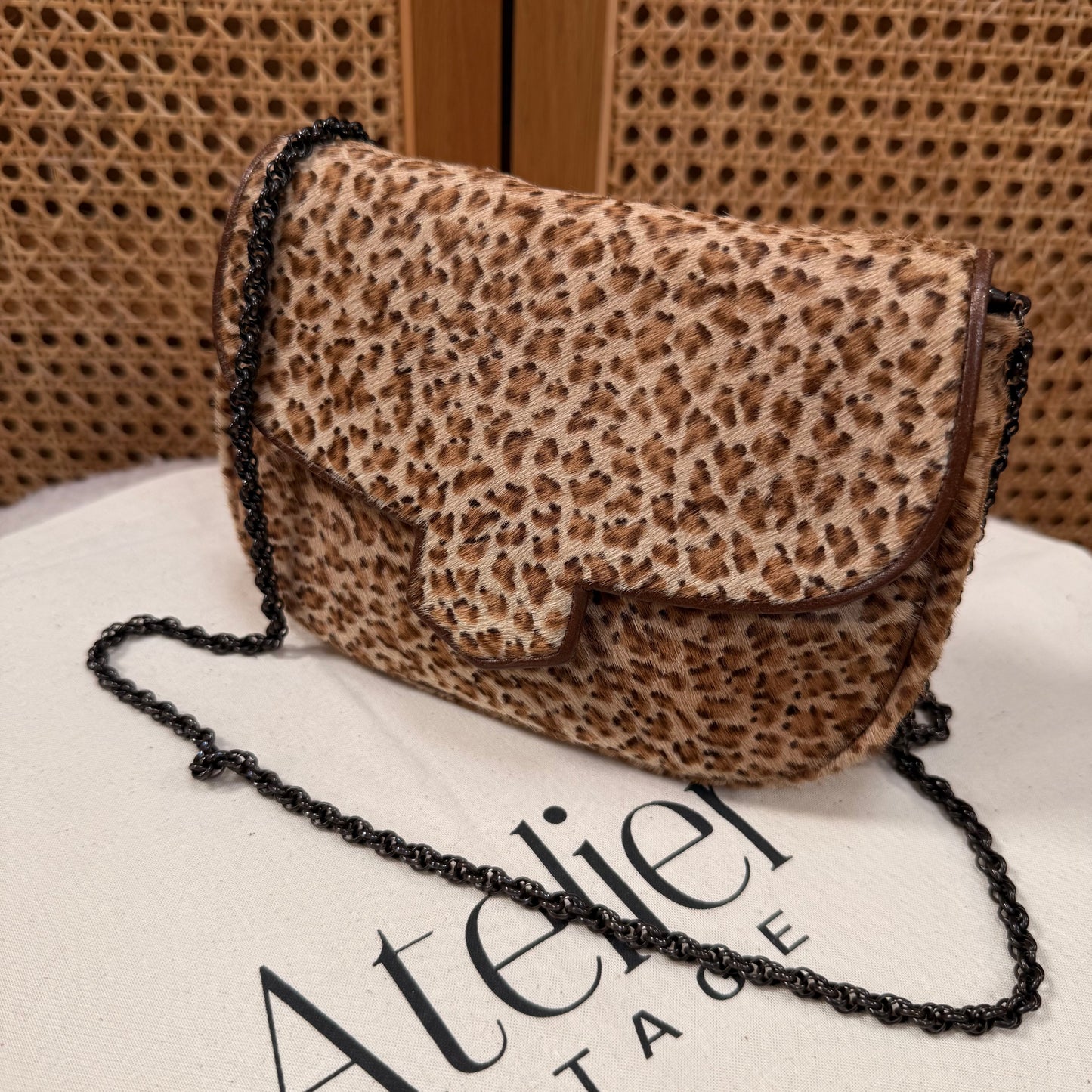 Saint Laurent 1990s Leopard Print Pony Hair Shoulder Bag