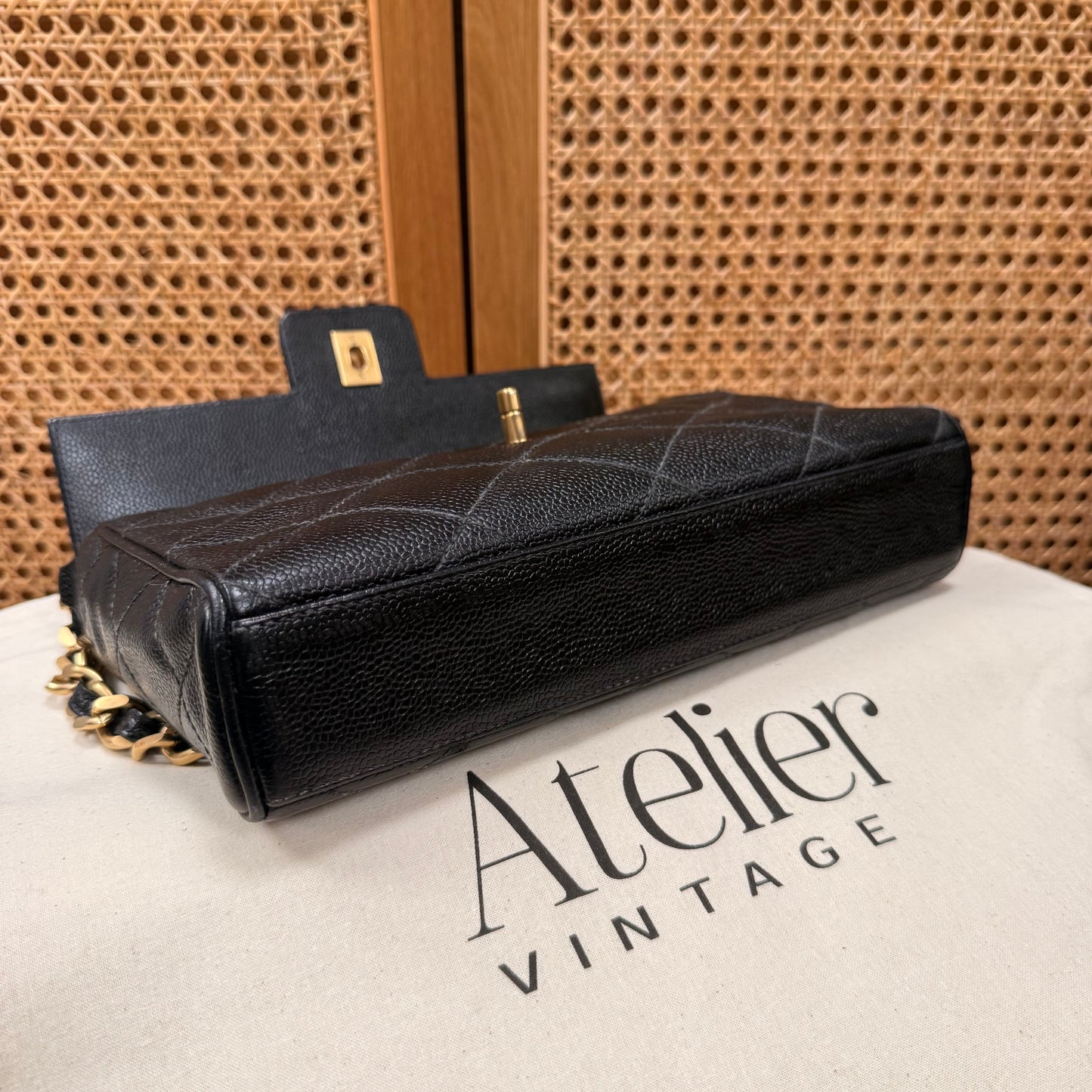 Chanel 2000 Rare Diamond Quilted Caviar Shoulder Bag