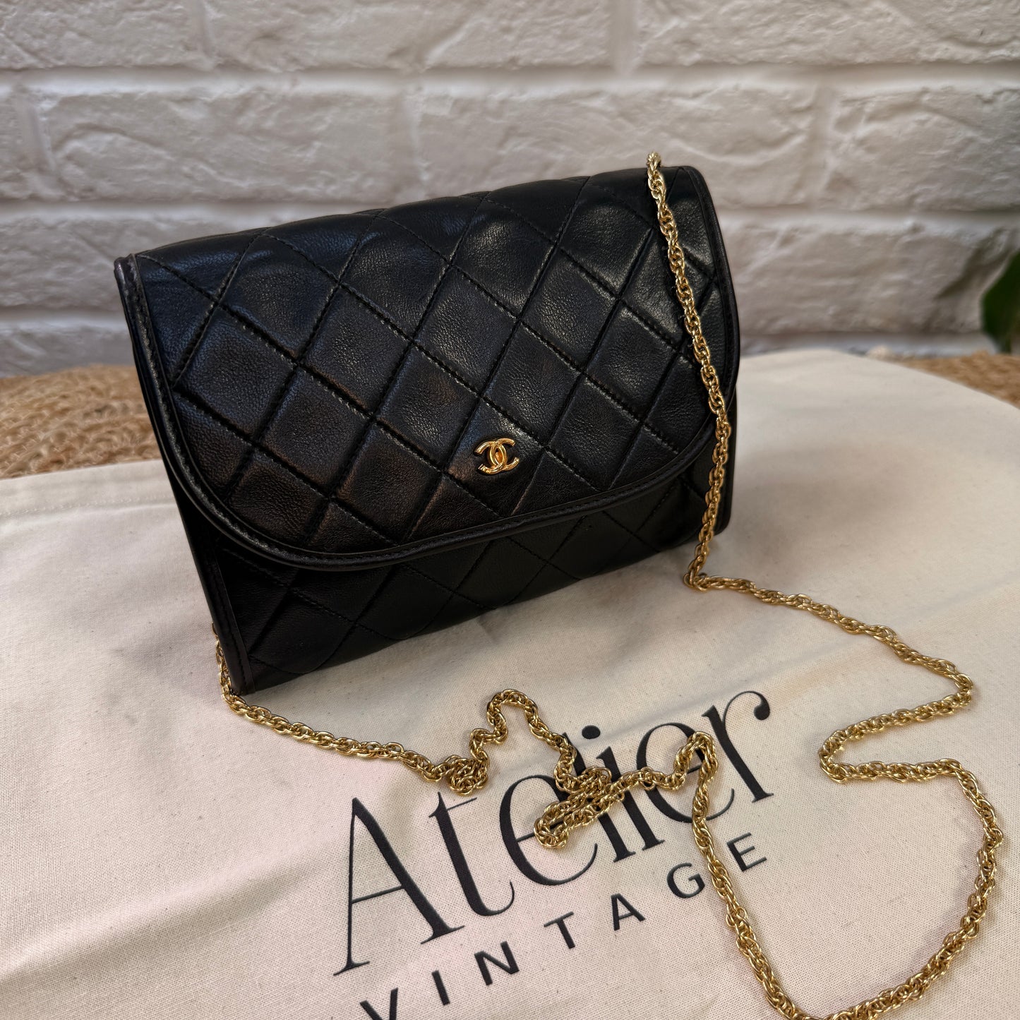 Chanel Early 1980s Rare Black Lambskin Leather Single flap Cross Body