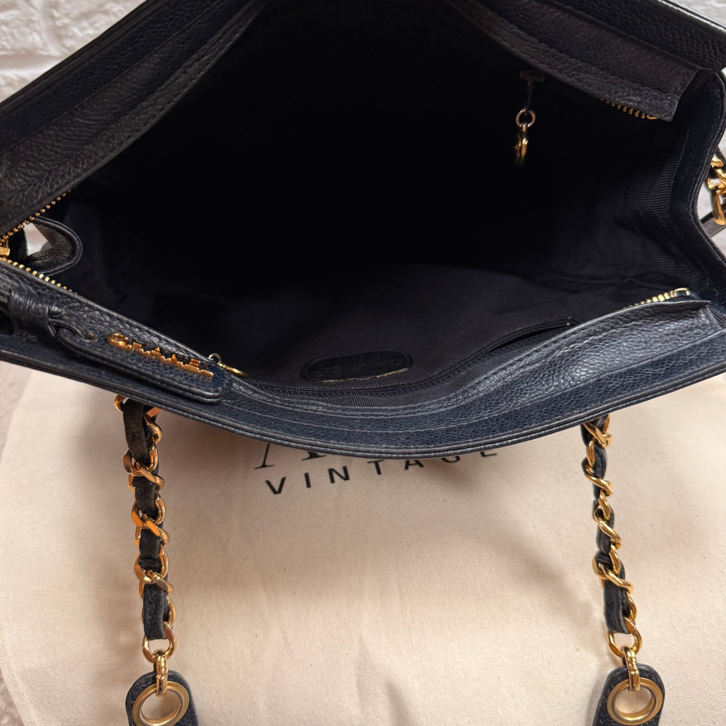 Chanel 1994 Rare Navy Triple CC Caviar Tote