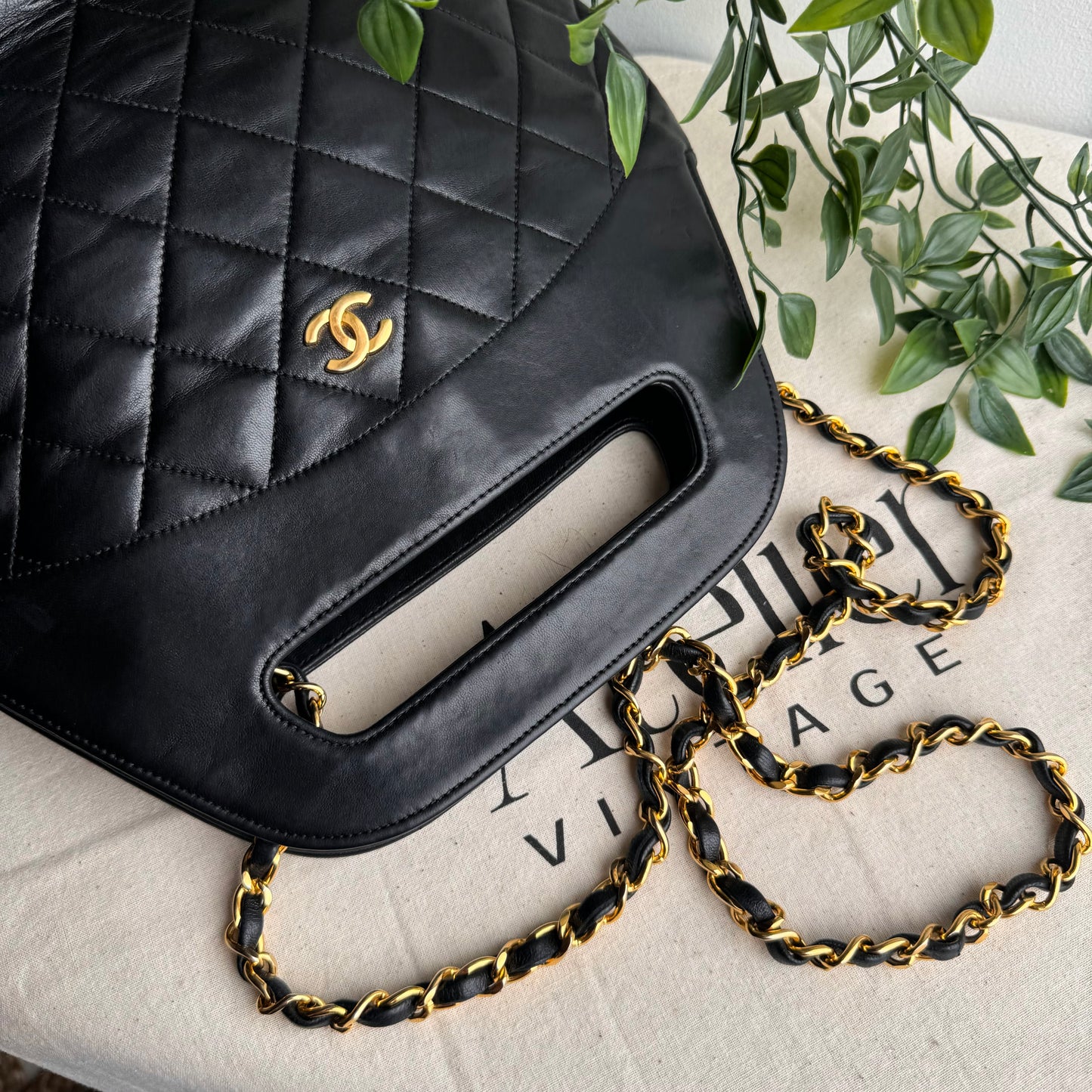 Chanel 1989 Quilted Lambskin Top Handle Two Way Bag