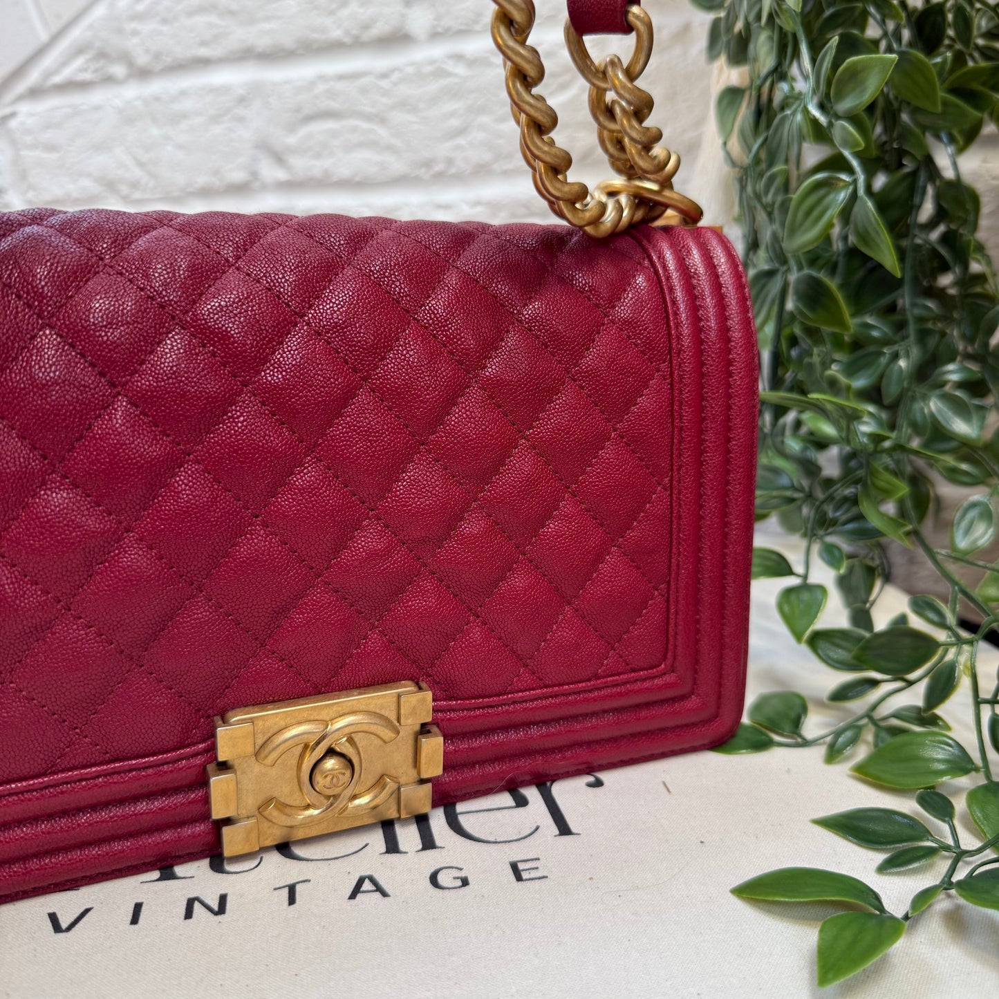 Chanel 2018 Burgundy Le Boy Diamond Quilted Caviar Leather