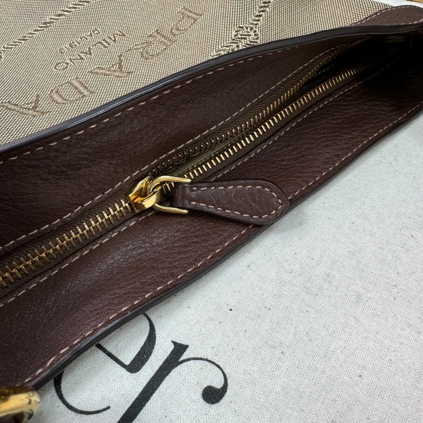 Prada Jacquard Brown/Beige Cross Body Messenger Bag