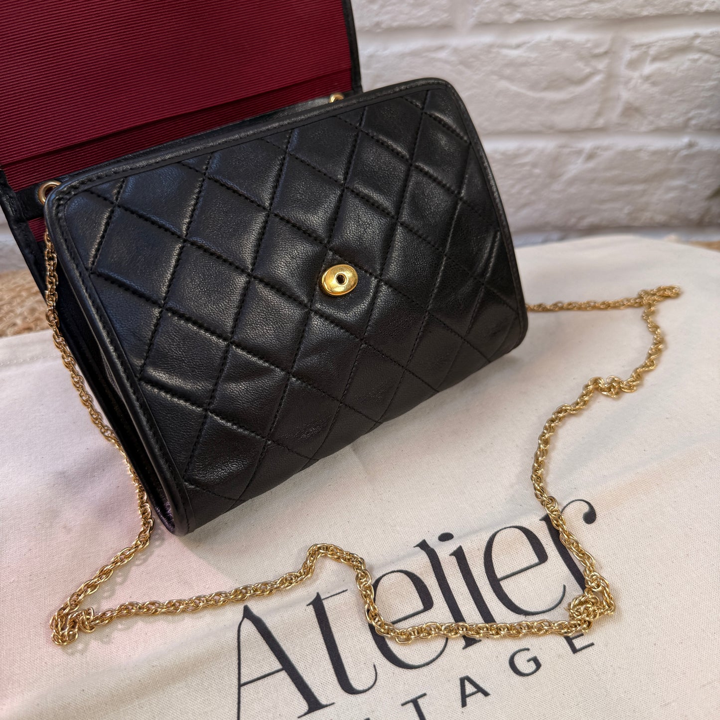 Chanel Early 1980s Rare Black Lambskin Leather Single flap Cross Body