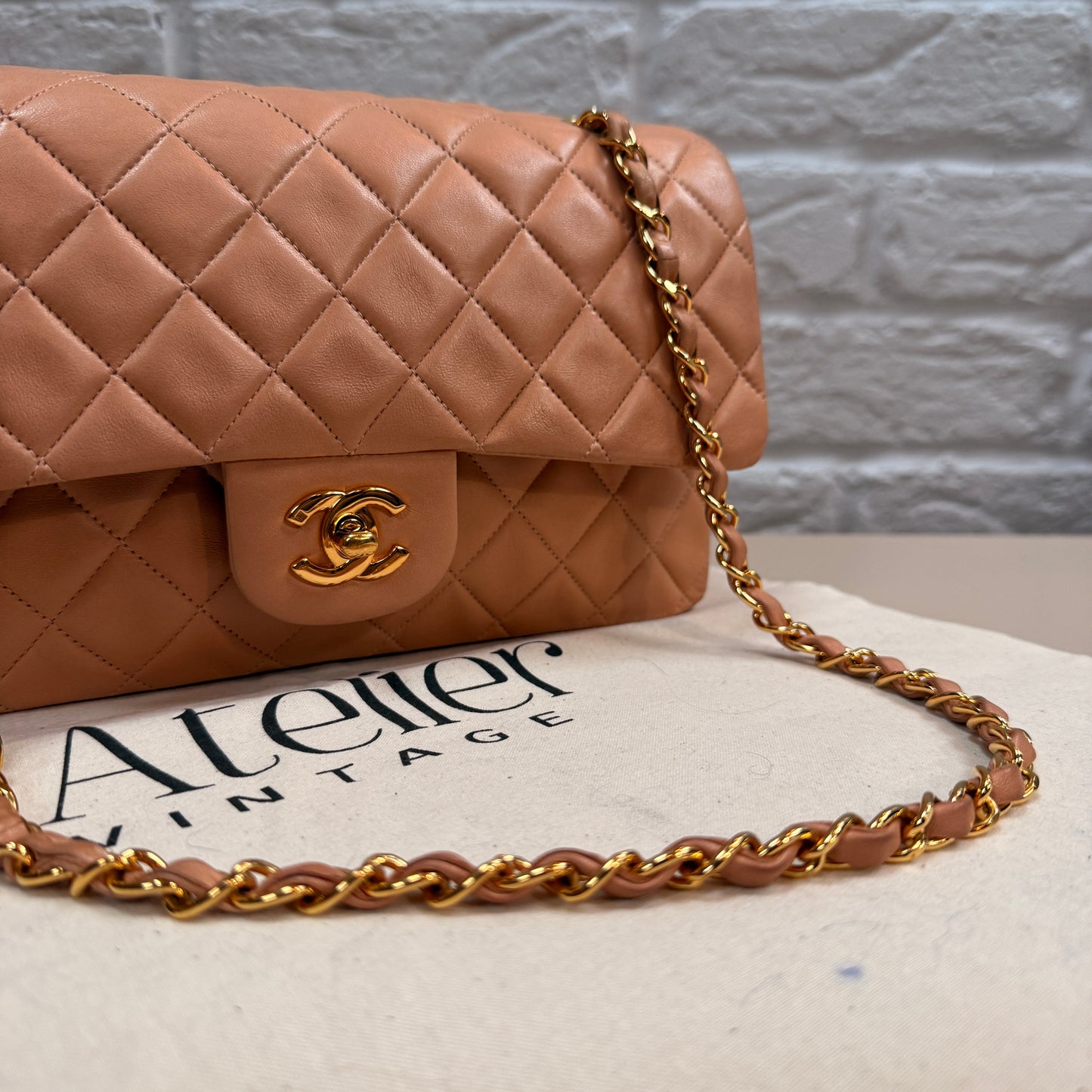 Chanel 1996 Ultra Rare Nude Lambskin Leather Classic Double Flap in Medium with 24k Gold Hardware