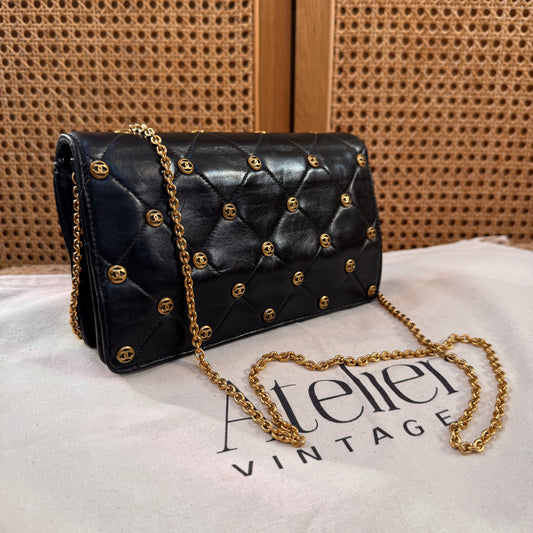 Chanel Early 1980s ULTRA RARE CC Studded Single flap with mirror