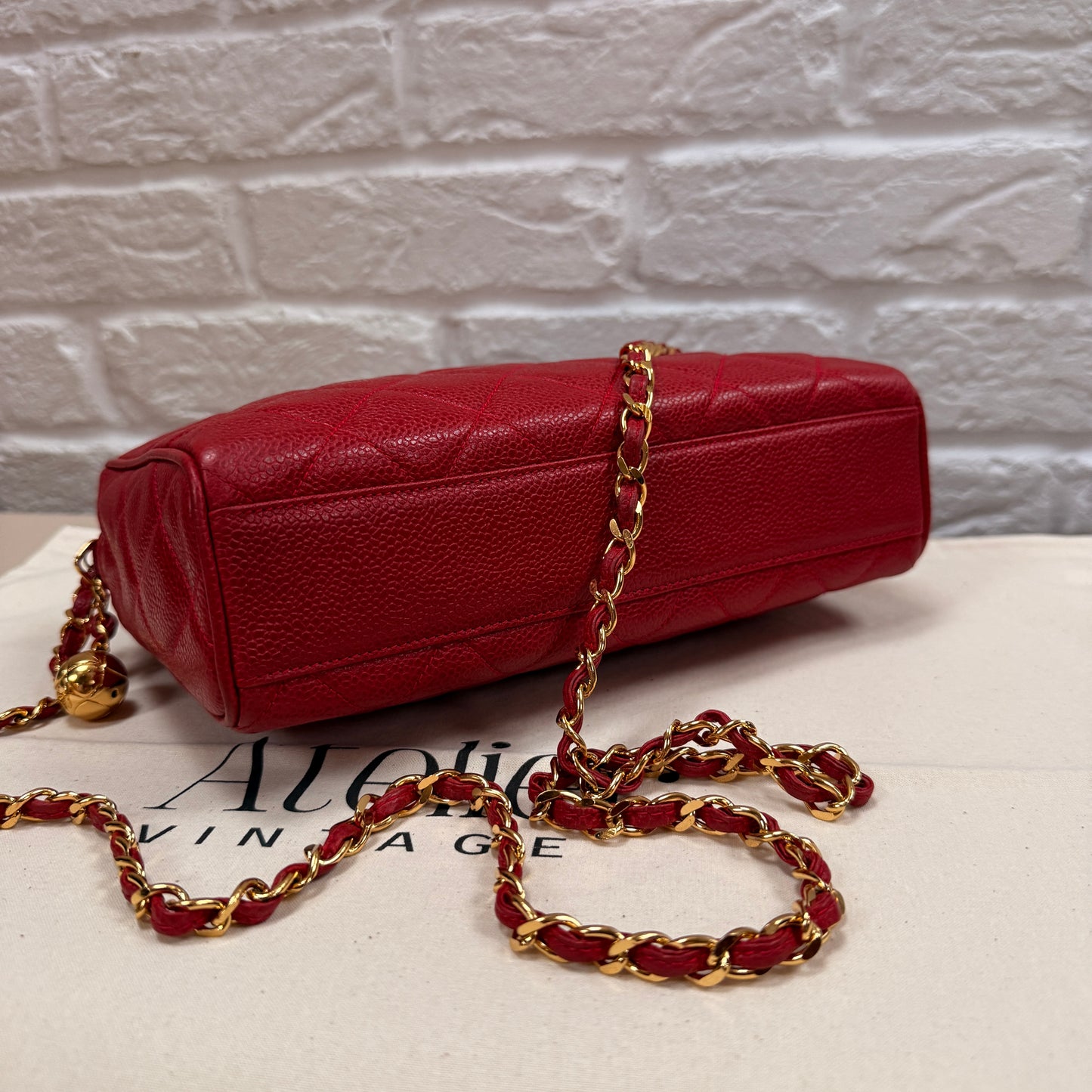 Chanel 1994 Rare Red Caviar Camera Bag with CC Charm